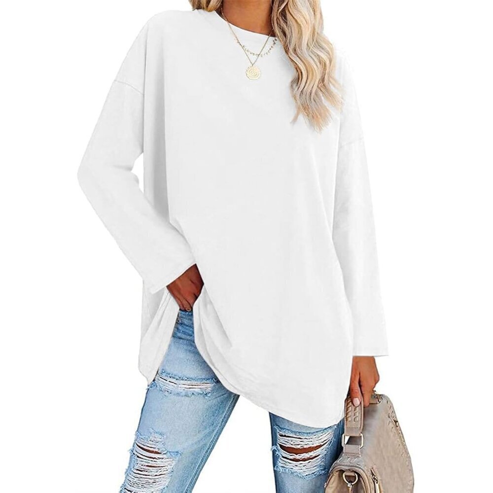 Women's Cotton Blend Oversized Long Sleeve Crewneck Tunic Casual Top